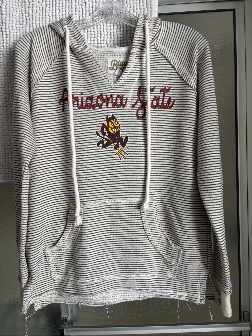 Women's Arizona State Striped Cowl Hoodie Sweater - Cream & Gray